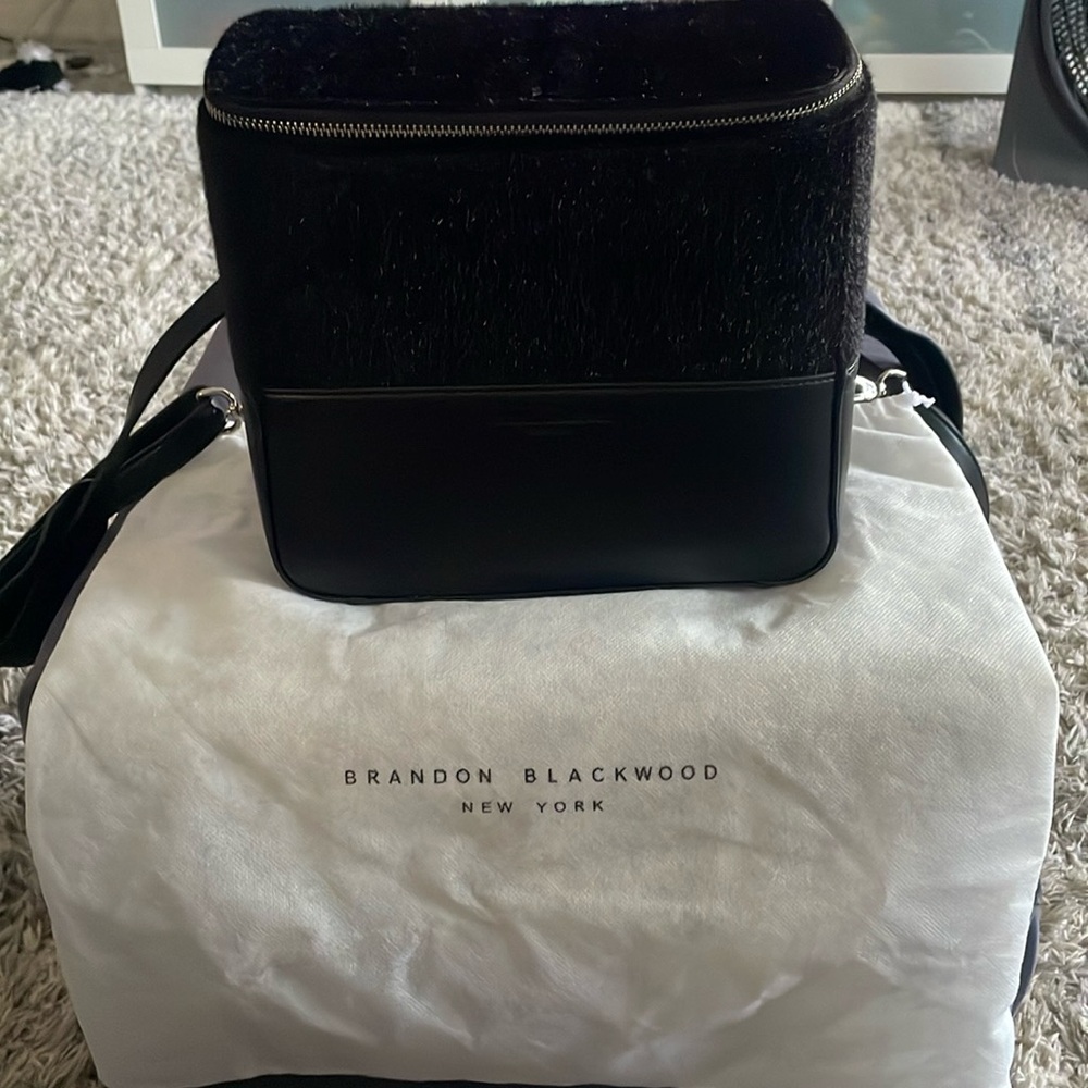 Black Brandon Blackwood leather/calf hair backpack w removable/adjustable straps